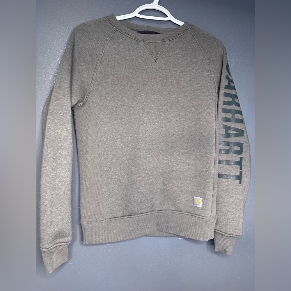 Carhartt women’s Olive green Crewneck Sweatshirt with Sleeve Logo